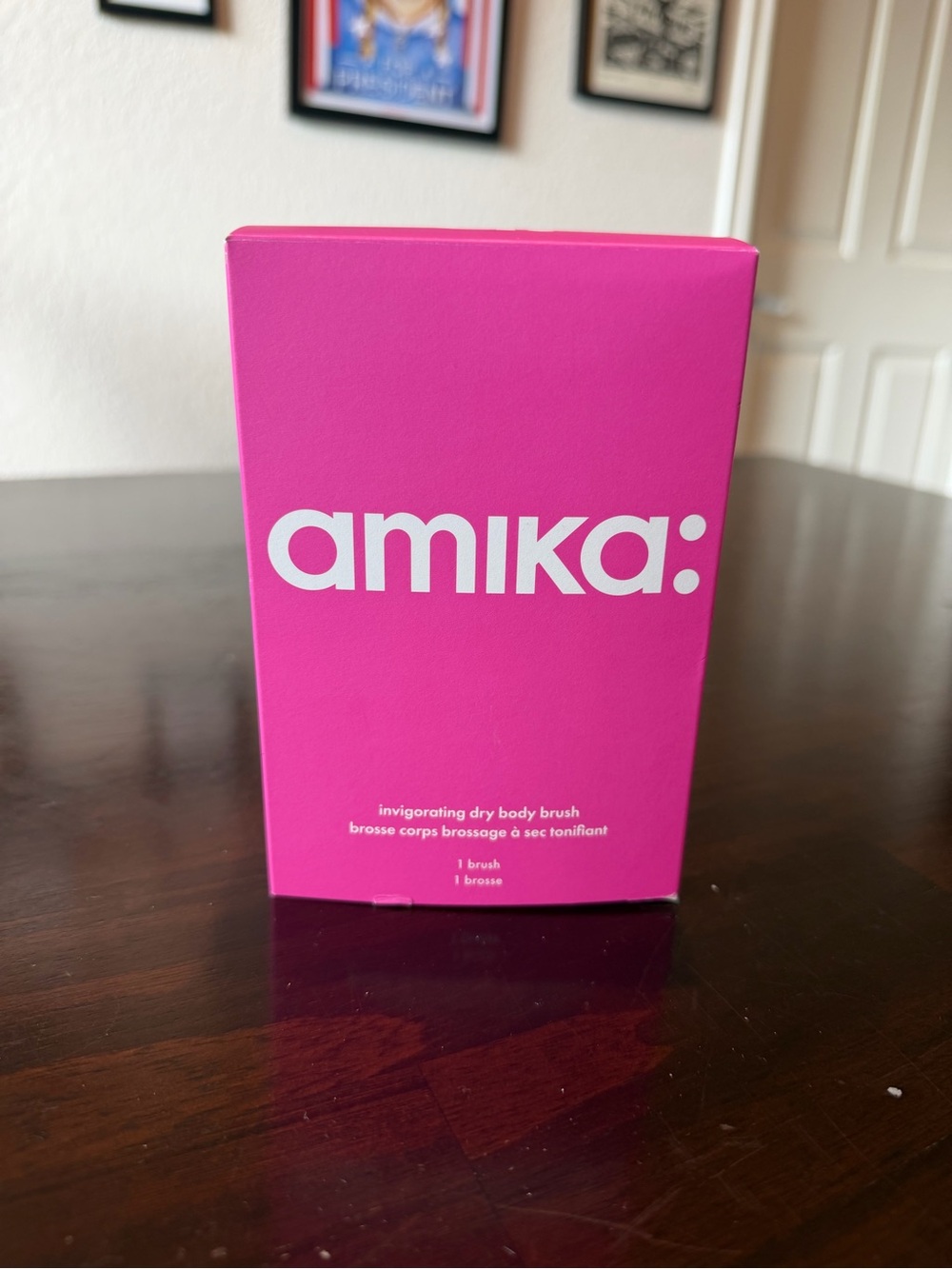 amika Hot Pink Dry Body Brush Packaging